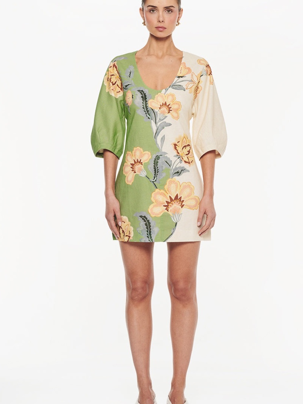 Kivari Lotte Mini Dress Floral Two-Tone Puff Sleeve,4 6 10